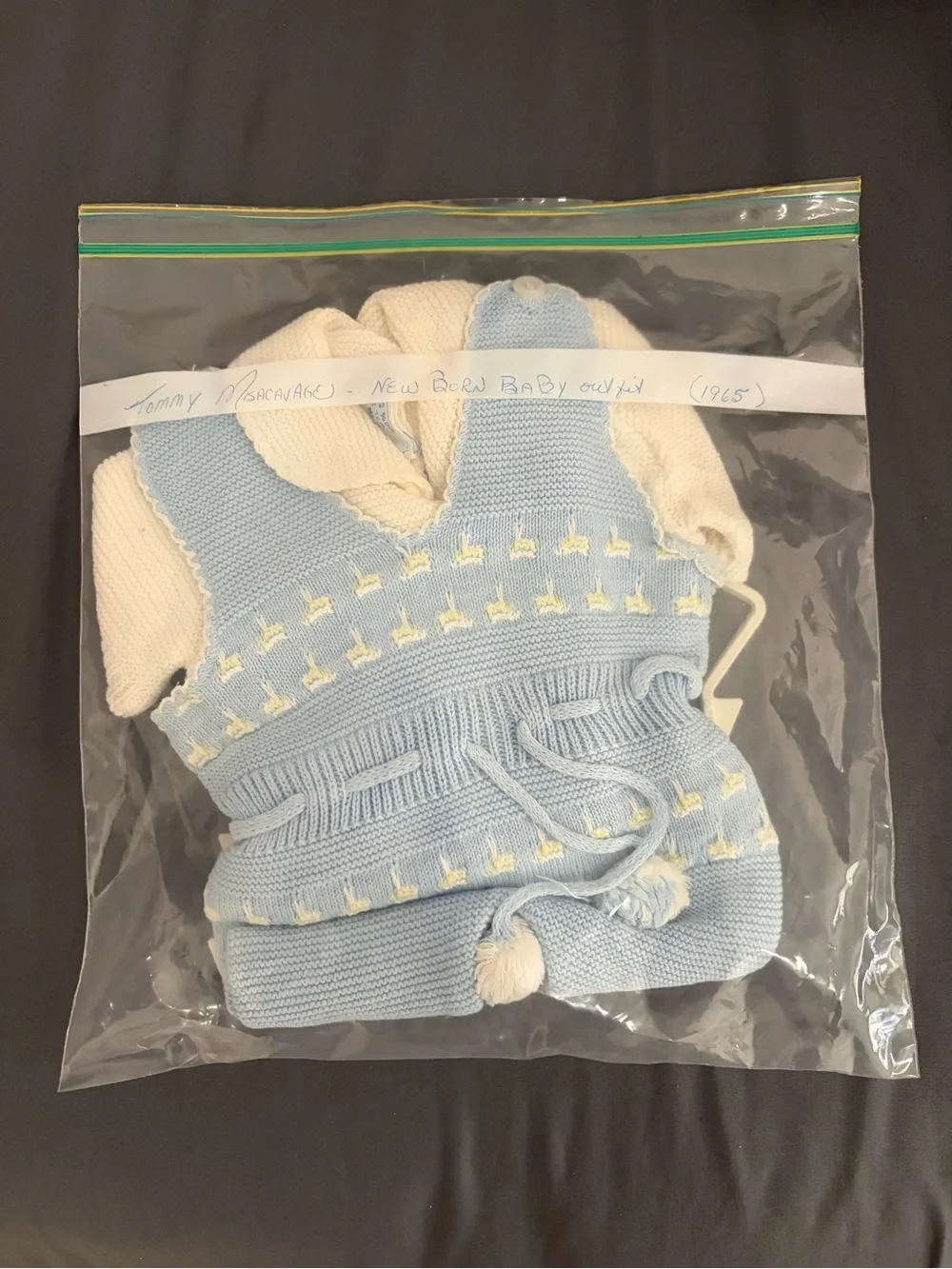 Vintage Classic Knit Baby Outfit in Light Blue & Cream